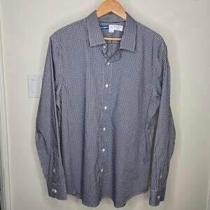 OLD NAVY Midnight Blue And White Gingham Plaid Mens Long Sleeve Dress Shirt